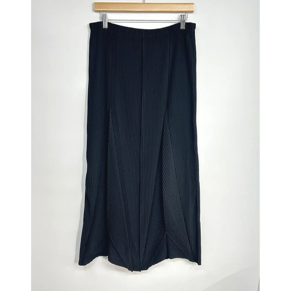 Babette Pleated Pull On Maxi Skirt Large Black Elastic Waist Lagenlook Artsy